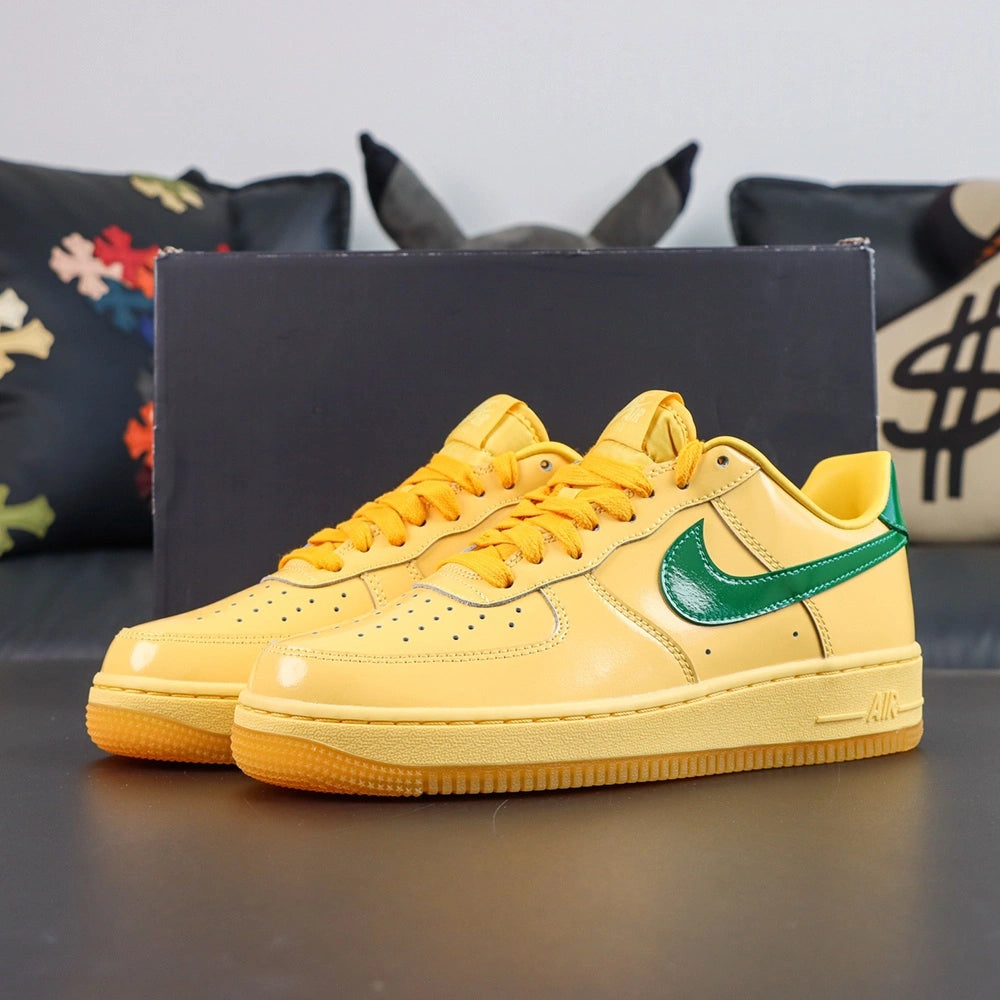 Air Force 1 Low Patent Leather Topaz Gold - Outsole Bottom View Pikachu Background