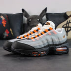 Air Max 95 OG Bright Mandarin 2025 - Side View with Outsole and Tag