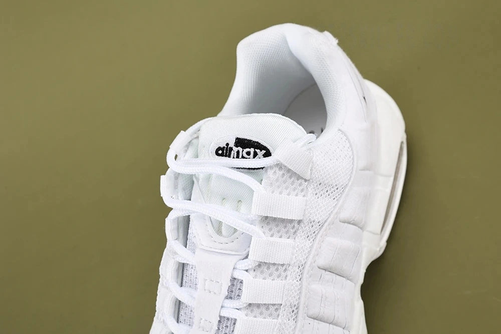 Air Max 95 Triple White Men's - Outsole View with Nike Air Soundwave Graphic