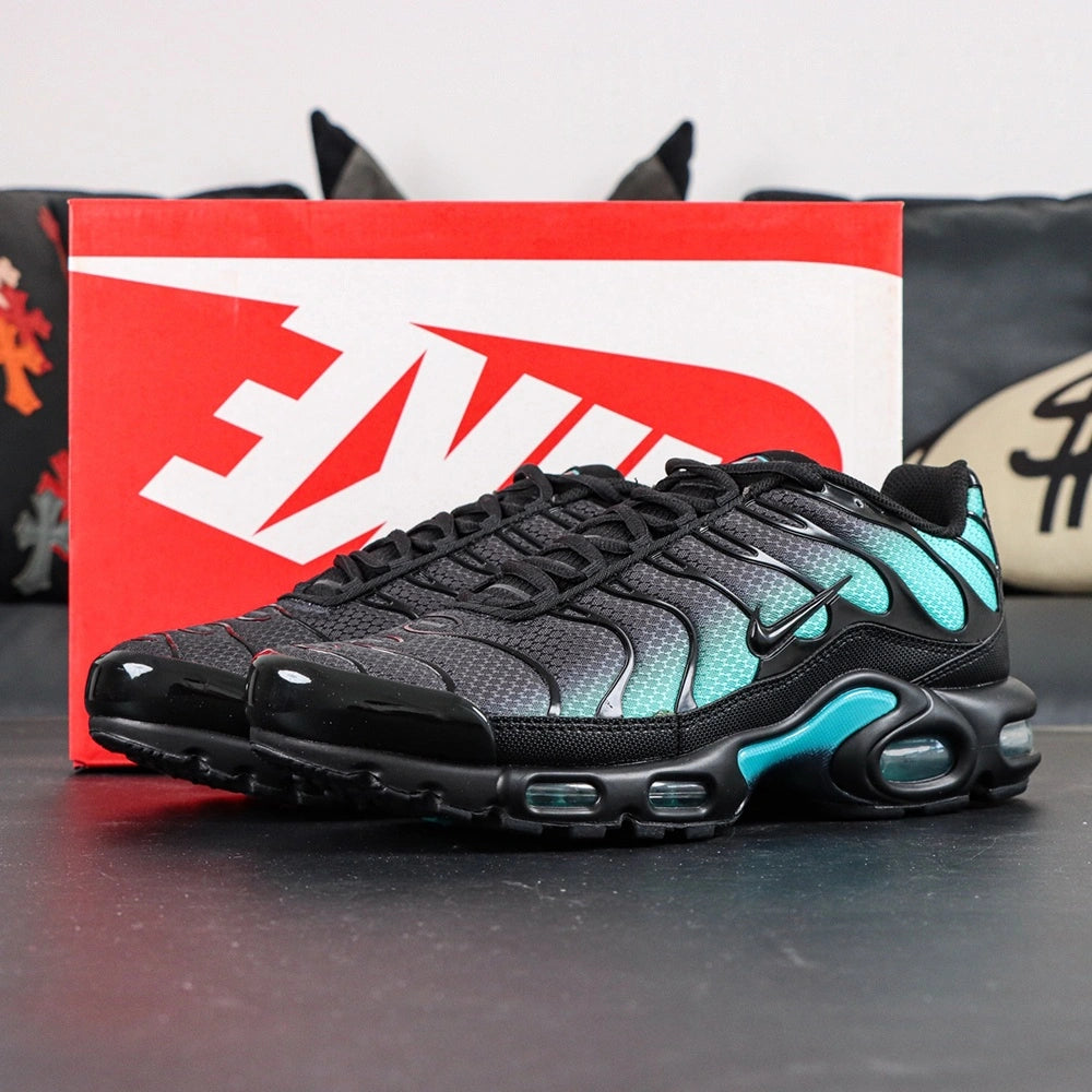 Air Max Plus Black Dusty Cactus 2025 - Three Quarter Lateral View with Pikachu on Sofa