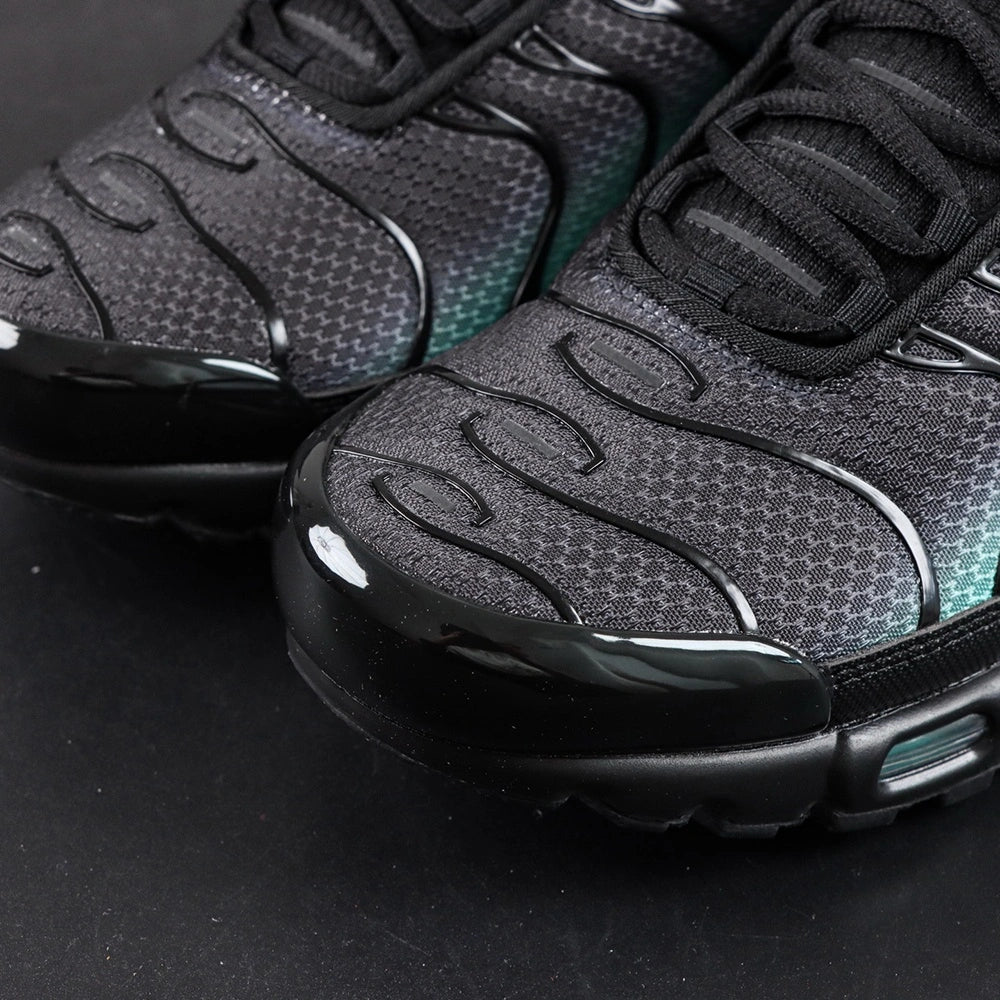 Air Max Plus Black Dusty Cactus 2025 - Tongue and Teal Nike Air Badge Top Down Detail
