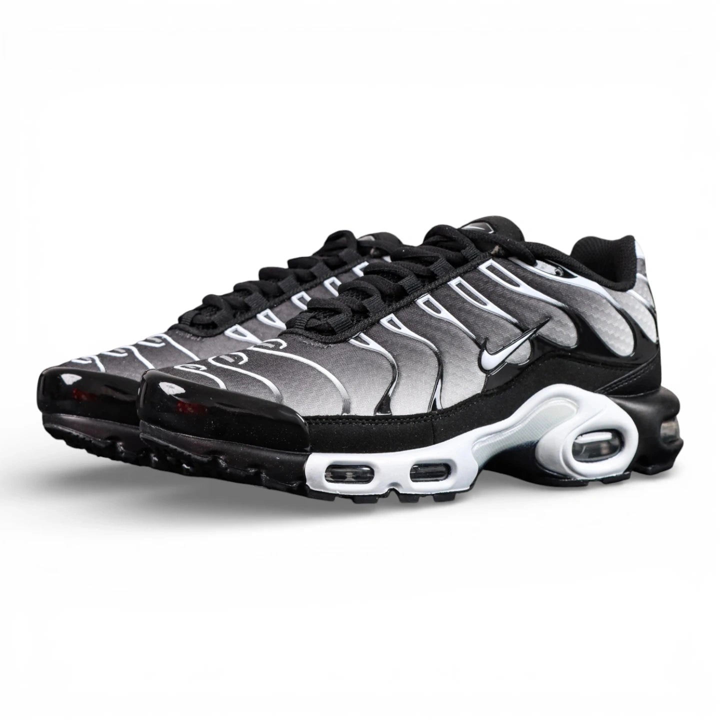 Air Max Plus Black Metallic Silver - Heel Pair Rear View with Gold Tn Air Badge and Pikachu