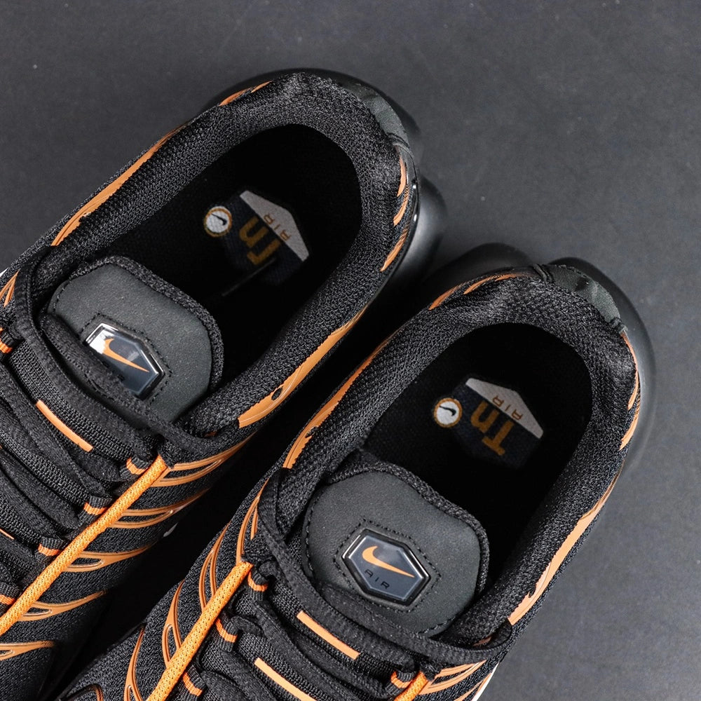 Air Max Plus Dark Obsidian Monarch 2024 - Heel Pair Rear View with Silver Tn Air Badge and Pikachu