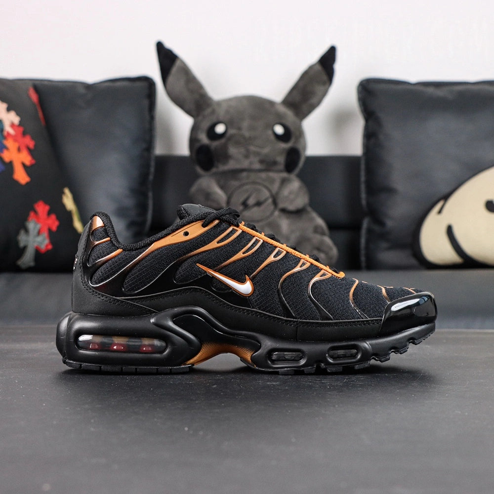 Air Max Plus Dark Obsidian Monarch 2024 - Heel Pair Rear View with Tn Air Badge and Pikachu