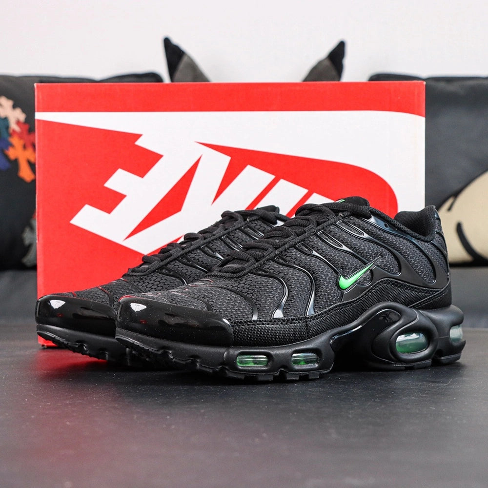 Air Max Plus Green Strike - Pair with Outsole Displayed Showing Green Stripe and Air Rings with Pikachu