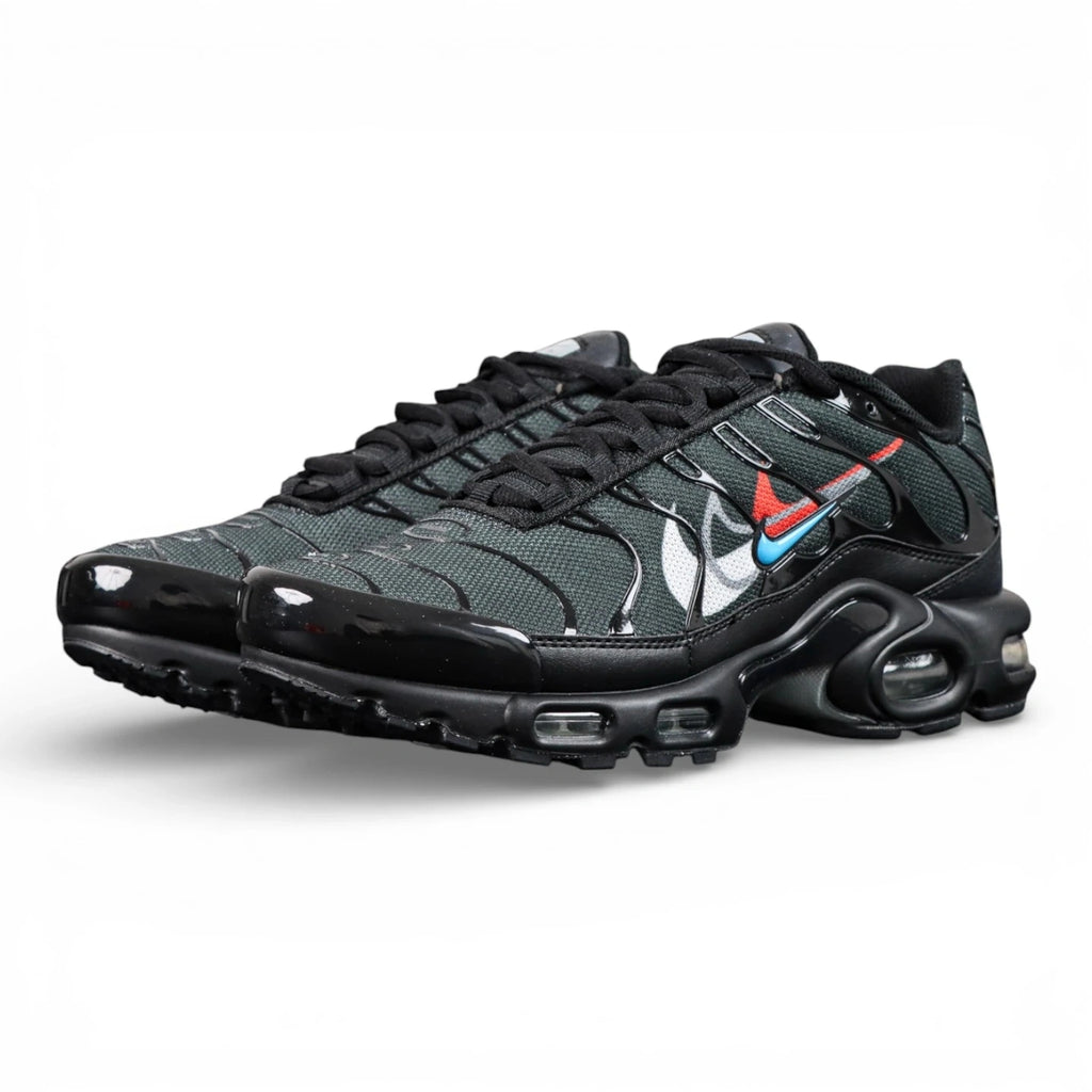 Air Max Plus Multi Swoosh Black Bright Crimson 2023 - Lateral Side View with Pikachu on Sofa