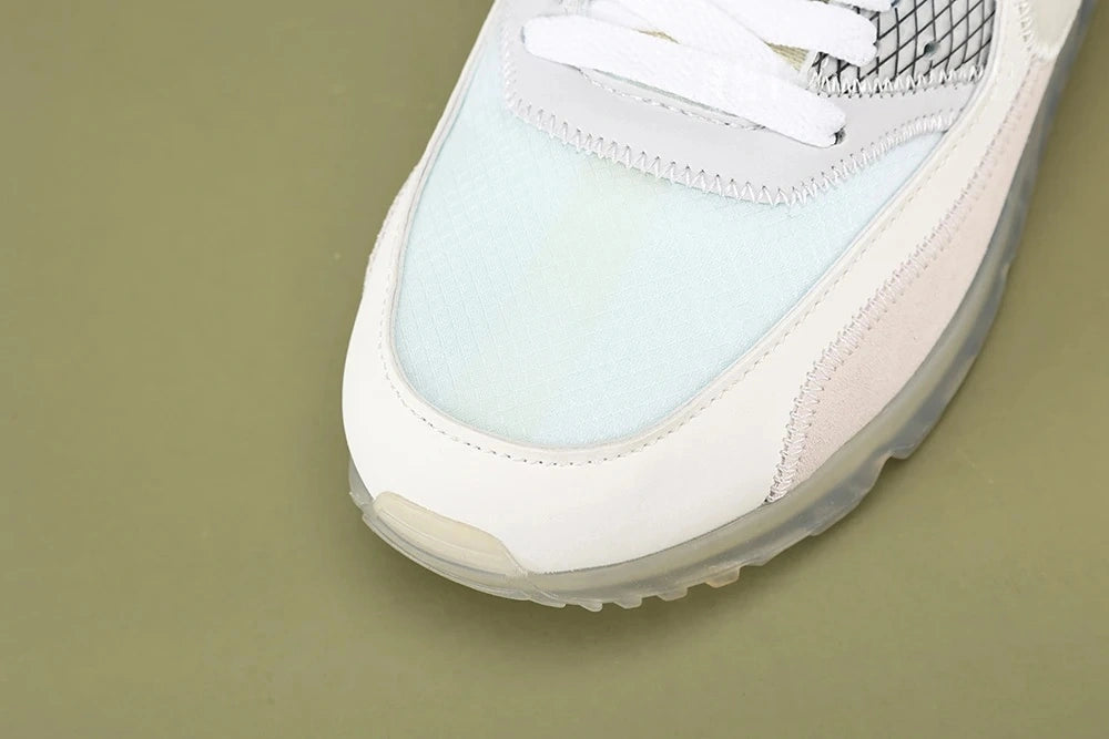 Air Max x Off-White 90 The Ten - Kraft Paper Shoebox with THE 10 NIKE AIR MAX 90 Label and AA7293 100 Style Code on Sage Background