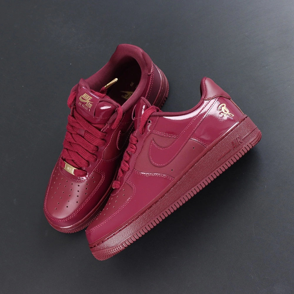 Central Cee x Air Force 1 Low Dark Beetroot UK Exclusive - heel 13 and Nike Air rear view