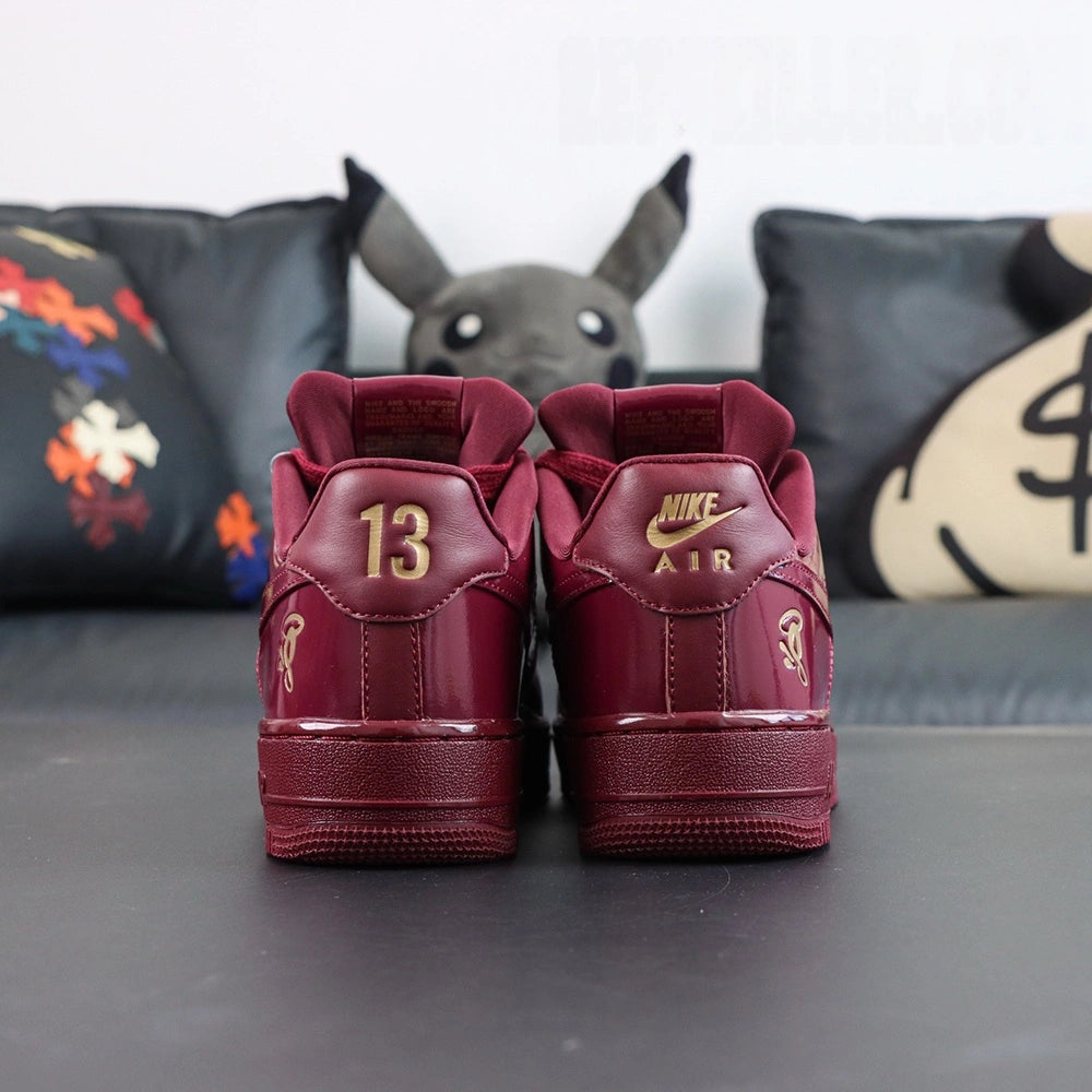 Central Cee x Air Force 1 Low Dark Beetroot UK Exclusive - toe box patent leather detail