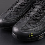 Corteiz x Air Max 95 SP Honey Blacks - Outsole View Showing Corteiz Star Lightning Bolt Graphic Through Honey Amber Translucent Heel Air Unit on Dark Background