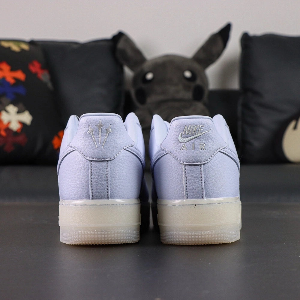 NOCTA x Air Force 1 Low Certified Lover Boy Palest Purple - pair overhead flat lay Love you forever midsole