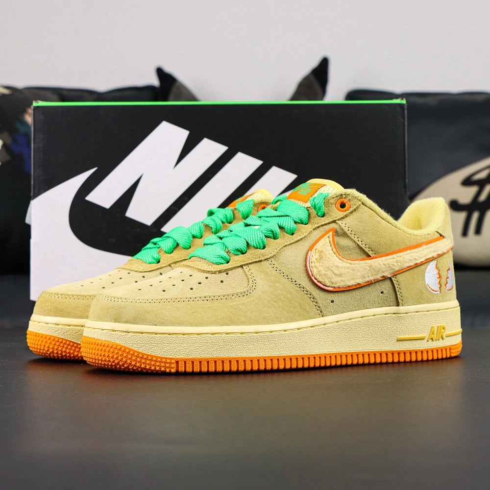 Air Force 1 DOAF Oregon Duck or Egg PE 2025 - cream fuzzy Swoosh orange outline close up