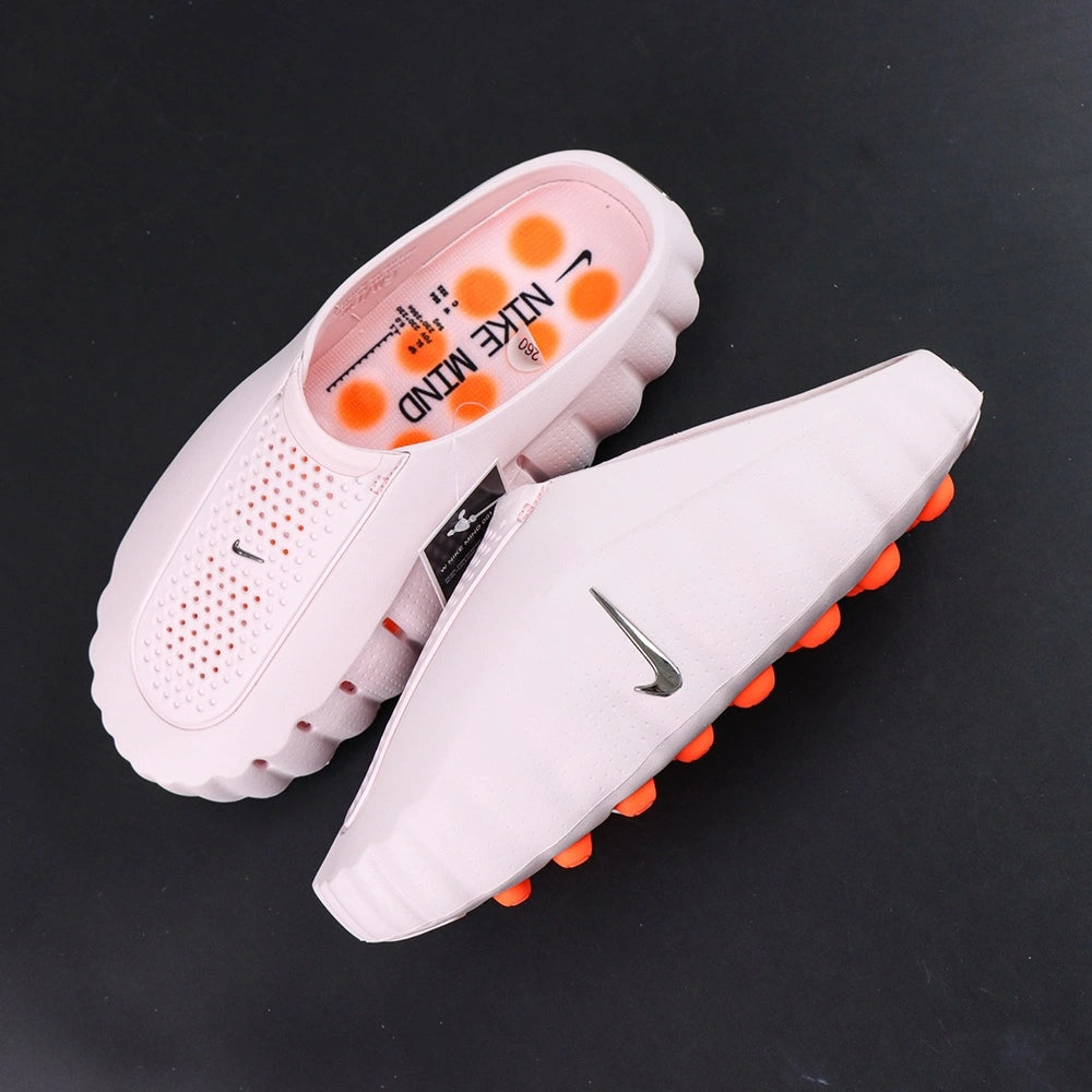 Mind 001 Mule Pearl Pink 2026 - Side profile with Mind Science Department heat-map card
