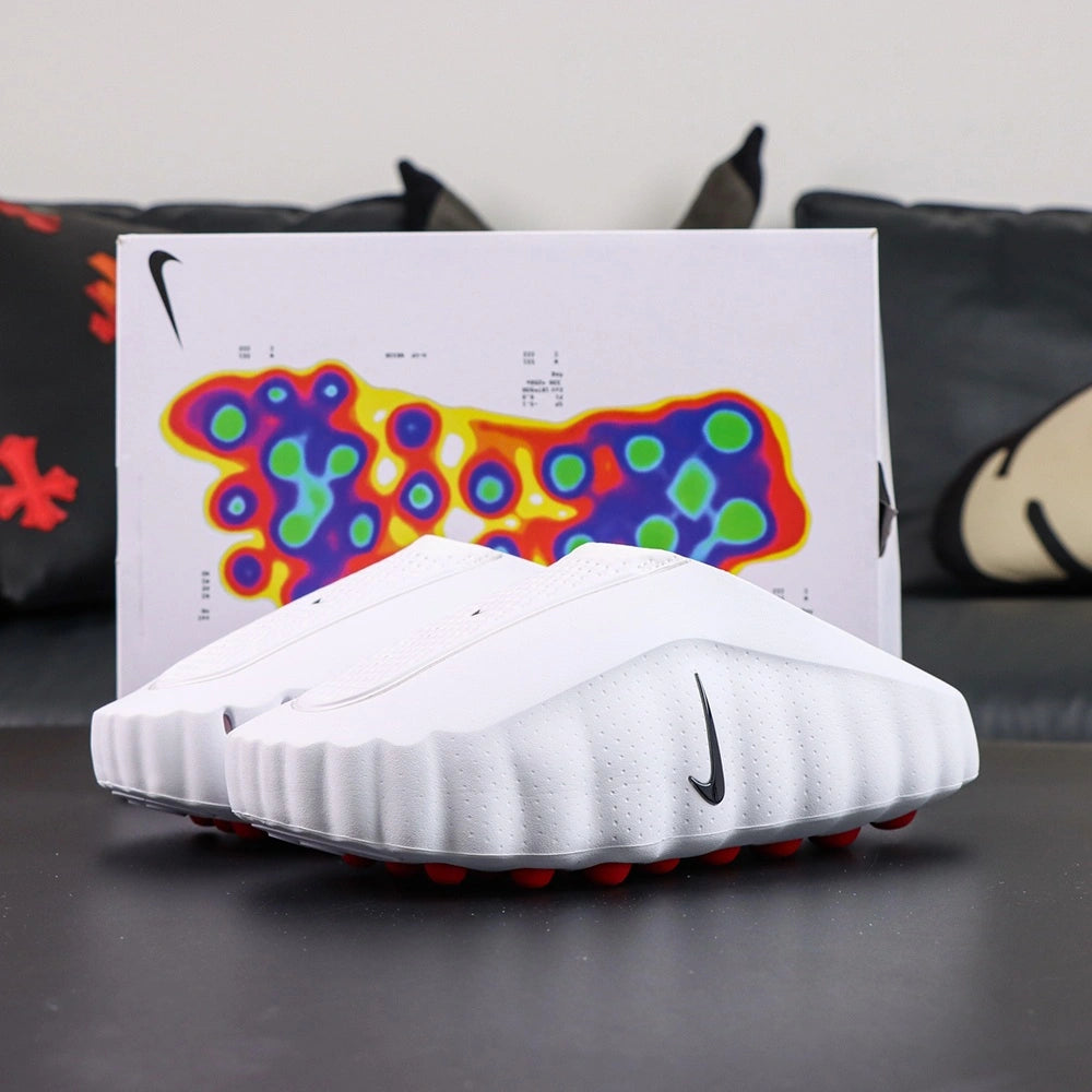 Mind 001 Mule White Speed Red 2026 - Toe perforated upper close-up wave-ribbed midsole pair