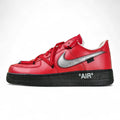 Off-White x Air Force 1 Low SP Red Black - toe box pair close up black lace tips black sole