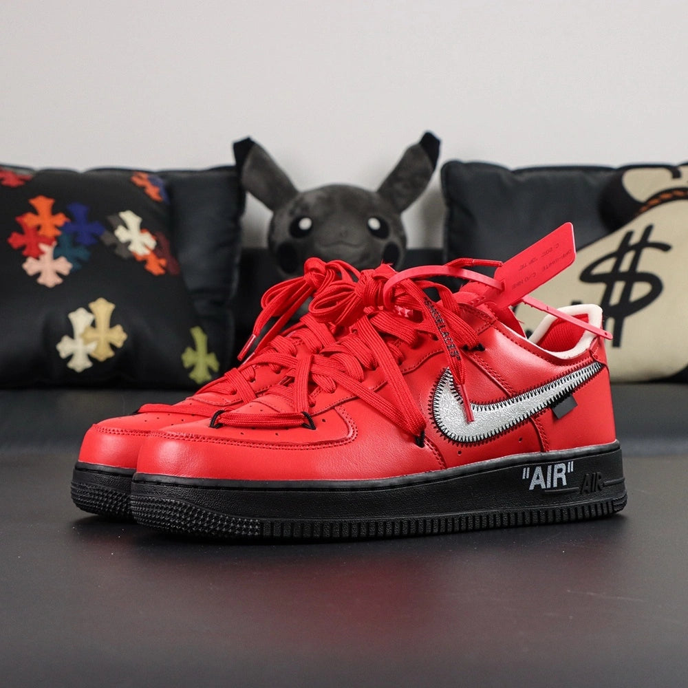Off-White x Air Force 1 Low SP Red Black - lateral side Virgil Abloh handwritten text c.1982 Pikachu