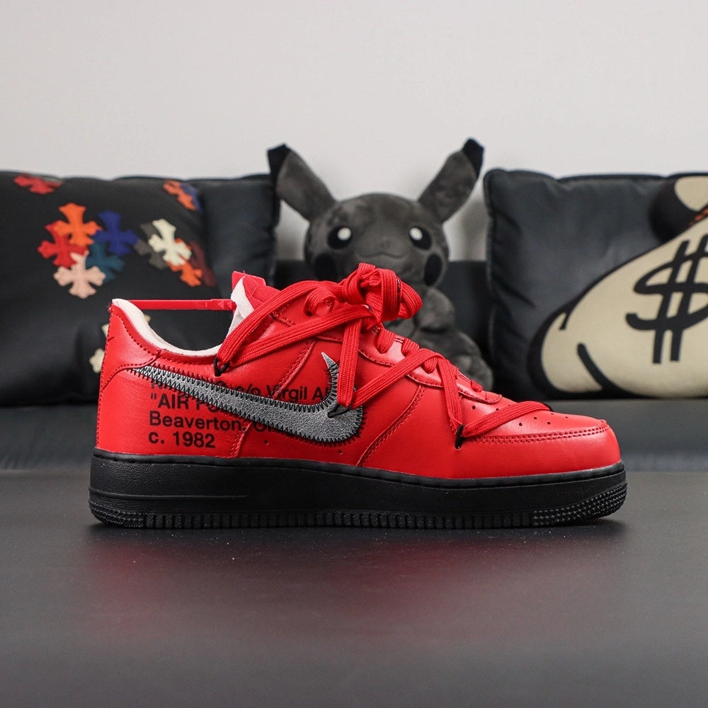 Off-White x Air Force 1 Low SP Red Black - full black outsole bottom pair
