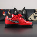 Off-White x Air Force 1 Low SP Red Black - full black outsole bottom pair