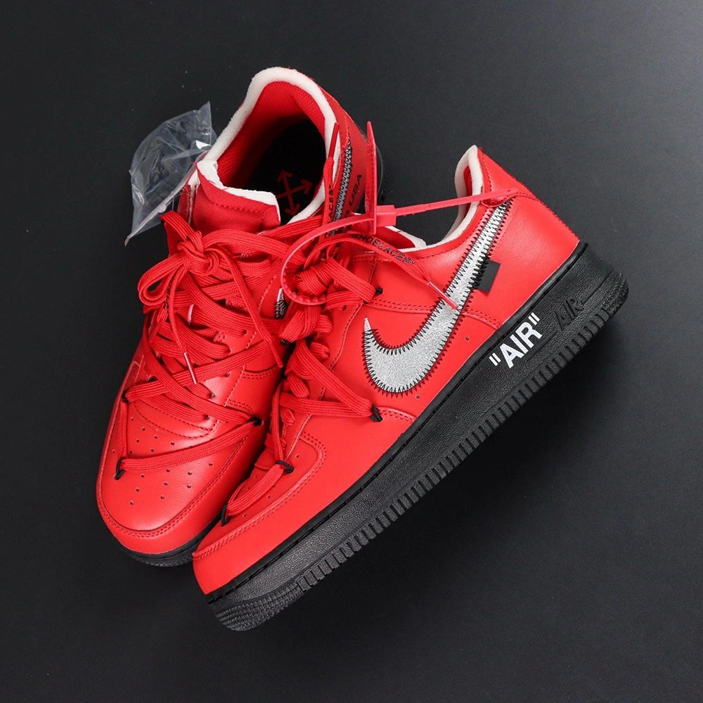 Off-White x Air Force 1 Low SP Red Black - single shoe lateral Virgil text silver Swoosh Pikachu