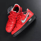 Off-White x Air Force 1 Low SP Red Black - single shoe lateral Virgil text silver Swoosh Pikachu