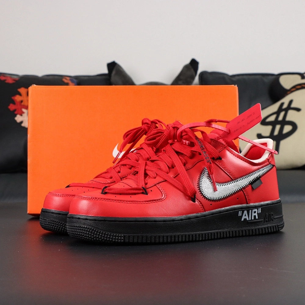 Off-White x Air Force 1 Low SP Red Black - pair three quarter rear zip detail Pikachu lifestyle