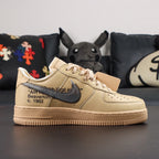 Off-White x Air Force 1 Low SP Sesame - tongue opening overhead close up cream lining