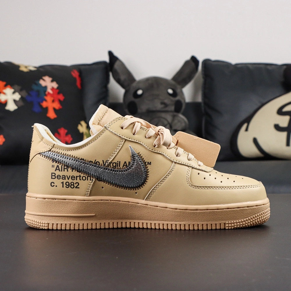 Off-White x Air Force 1 Low SP Sesame - tongue opening overhead close up cream lining