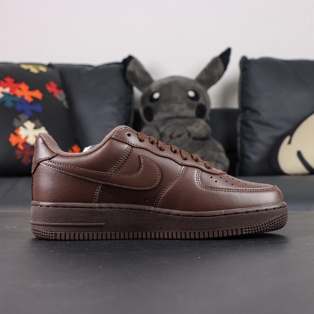 Supreme x Air Force 1 Low Box Logo Baroque Brown - heel rear view Nike Air embroidery Supreme badge Pikachu