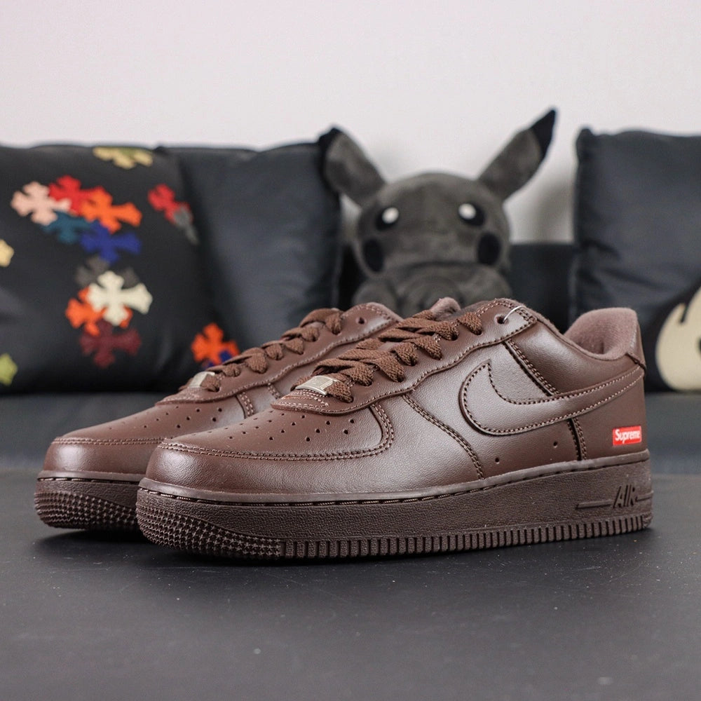 Supreme x Air Force 1 Low Box Logo Baroque Brown - full brown outsole bottom pair