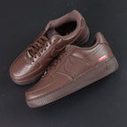 Supreme x Air Force 1 Low Box Logo Baroque Brown - single shoe lateral profile gold dubrae Supreme badge