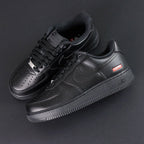 Supreme x Air Force 1 Low Box Logo Black 2020 - lateral side profile red Supreme badge black Swoosh Pikachu
