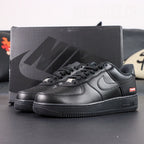 Supreme x Air Force 1 Low Box Logo Black 2020 - tongue overhead close up Supreme x Nike Air insole