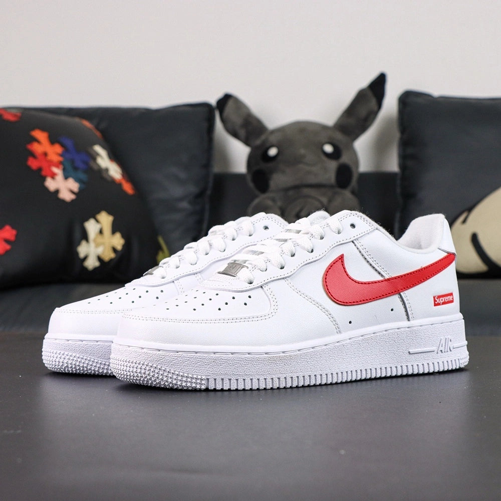 Supreme x Air Force 1 Low Box Logo Speed Red - pair rear view Nike Air embroidery red Supreme badge Pikachu
