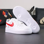 Supreme x Air Force 1 Low Box Logo Speed Red - tongue overhead close up Supreme x Nike Air insole red Supreme label