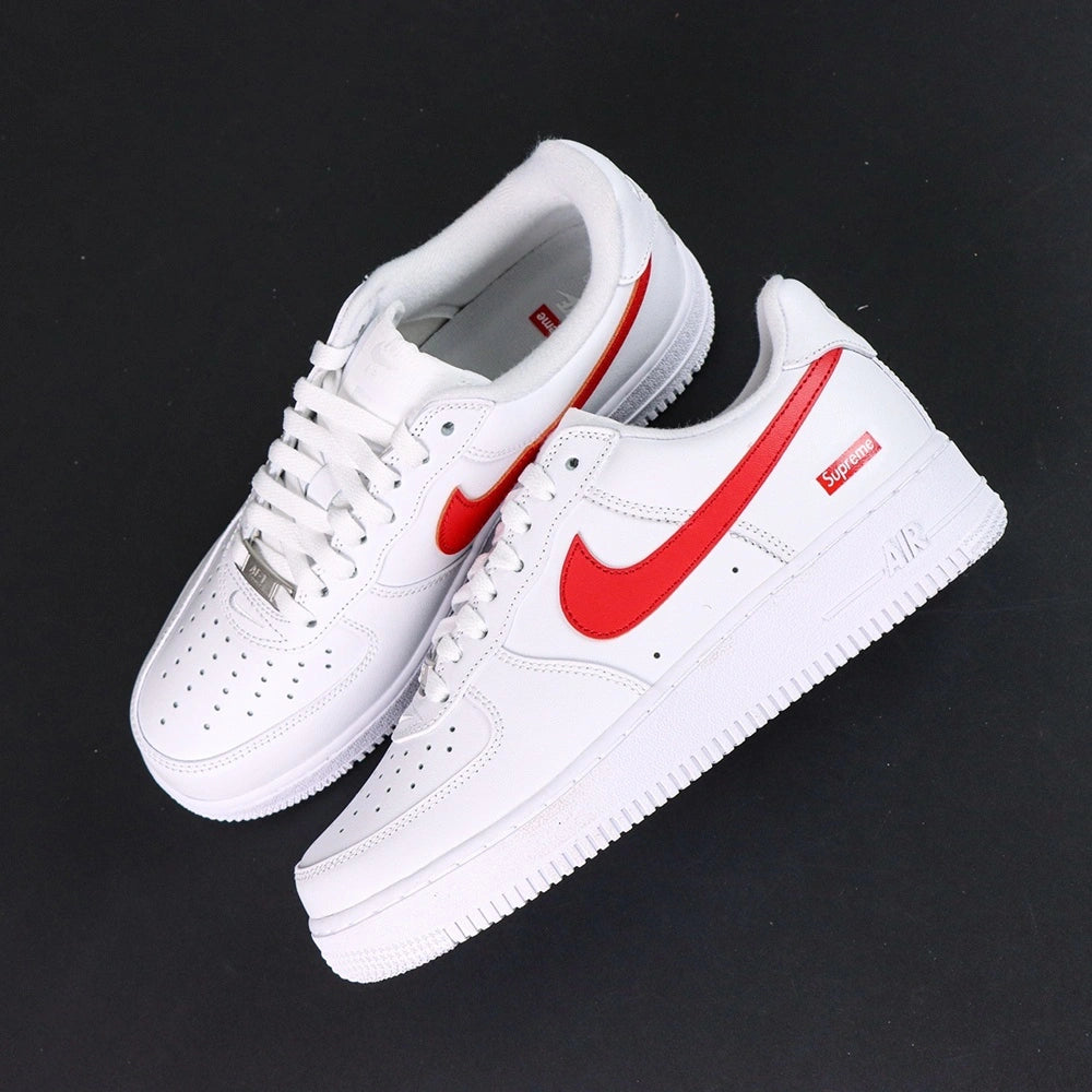 Supreme x Air Force 1 Low Box Logo Speed Red - full white outsole bottom pair