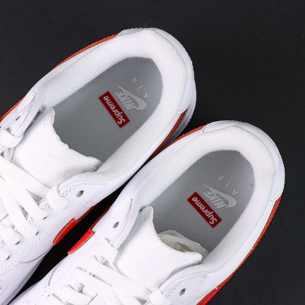Supreme x Air Force 1 Low Box Logo Speed Red - pair three quarter rear view white outsole Pikachu