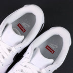 Supreme x Air Force 1 Low Box Logo White Black - single shoe lateral profile black Swoosh Supreme badge white outsole Pikachu