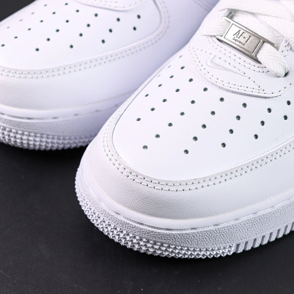 Supreme x Air Force 1 Low Box Logo White - pair rear view Nike Air embroidery red Supreme badge Pikachu