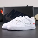 Supreme x Air Force 1 Low Box Logo White - tongue overhead close up Supreme x Nike Air insole silver dubrae