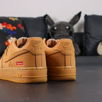 Supreme x Air Force 1 Low SP Box Logo Wheat - toe box pair close up silver AF1 Supreme dubrae wheat laces