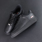 Supreme x Air Force 1 Low Box Logo Black - toe box pair close up silver Supreme dubrae perforations