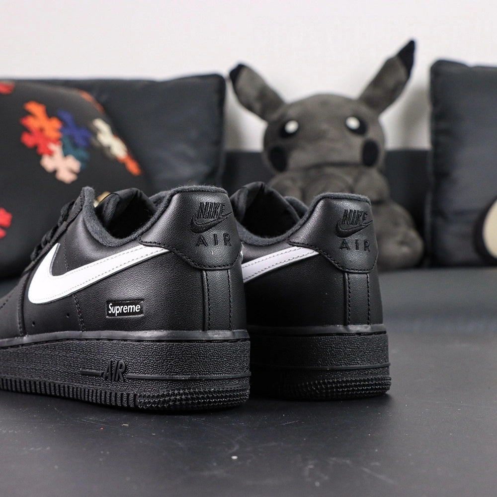 Supreme x Air Force 1 Low Box Logo Black White - pair with black Nike box Pikachu