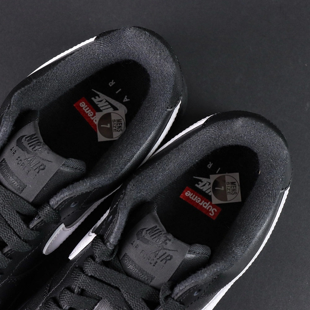 Supreme x Air Force 1 Low Box Logo Black White - silver AF1 Supreme dubrae toe box close up