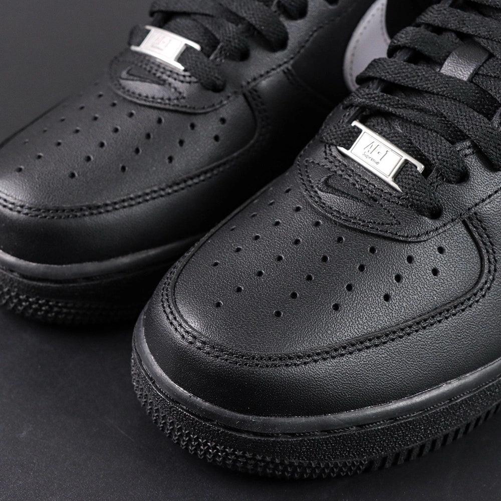 Supreme x Air Force 1 Low Box Logo Black White - full black outsole bottom pair