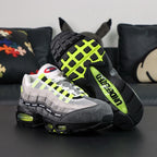 Undefeated x Air Max 95 Geo Exclusive NYC Neon 2025 — heel close-up pair