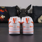Vlone x NikeLab Air Force 1 Vlone White - single shoe lateral profile white background orange Swoosh Every Living gothic text AIR midsole