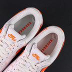 Vlone x NikeLab Air Force 1 Vlone White - pair rear view orange V Vlone embroidery Every Living gothic text AIR midsole Pikachu lifestyle