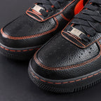 Vlone x NikeLab Air Force 1 Vlone - pair rear view orange V Vlone embroidery Every Living Creative Dies Alone gothic text Pikachu