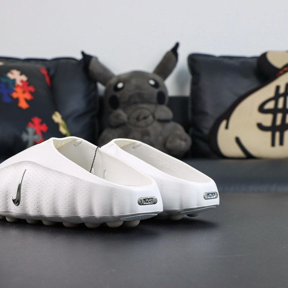 Wmns Mind 001 Mule Summit White 2026 - Top view pair oversized silver Swoosh with insole NK MIND