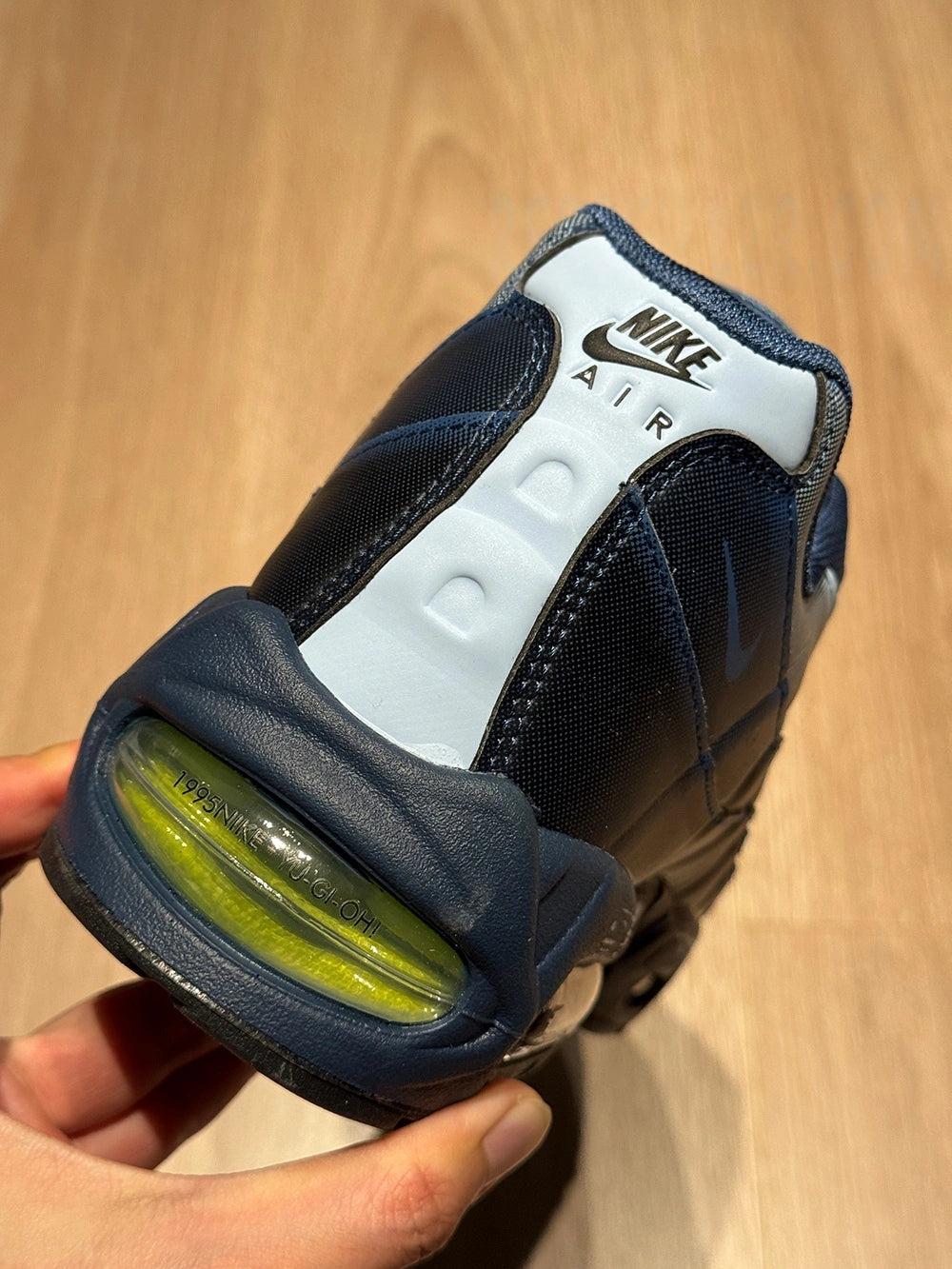 Yu-Gi-Oh x Air Max Muscle 95 QS Joey 2025 — heel close-up showing 1995 NK Yu-Gi-Oh inscription and volt Air unit
